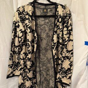 JM Collection black & beige floral cardigan, size Medium